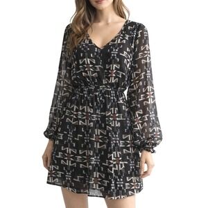 Show‎ Me Your Mumu Rainey Mini Dress Black Geometric Tribal Print Long Sleeve M